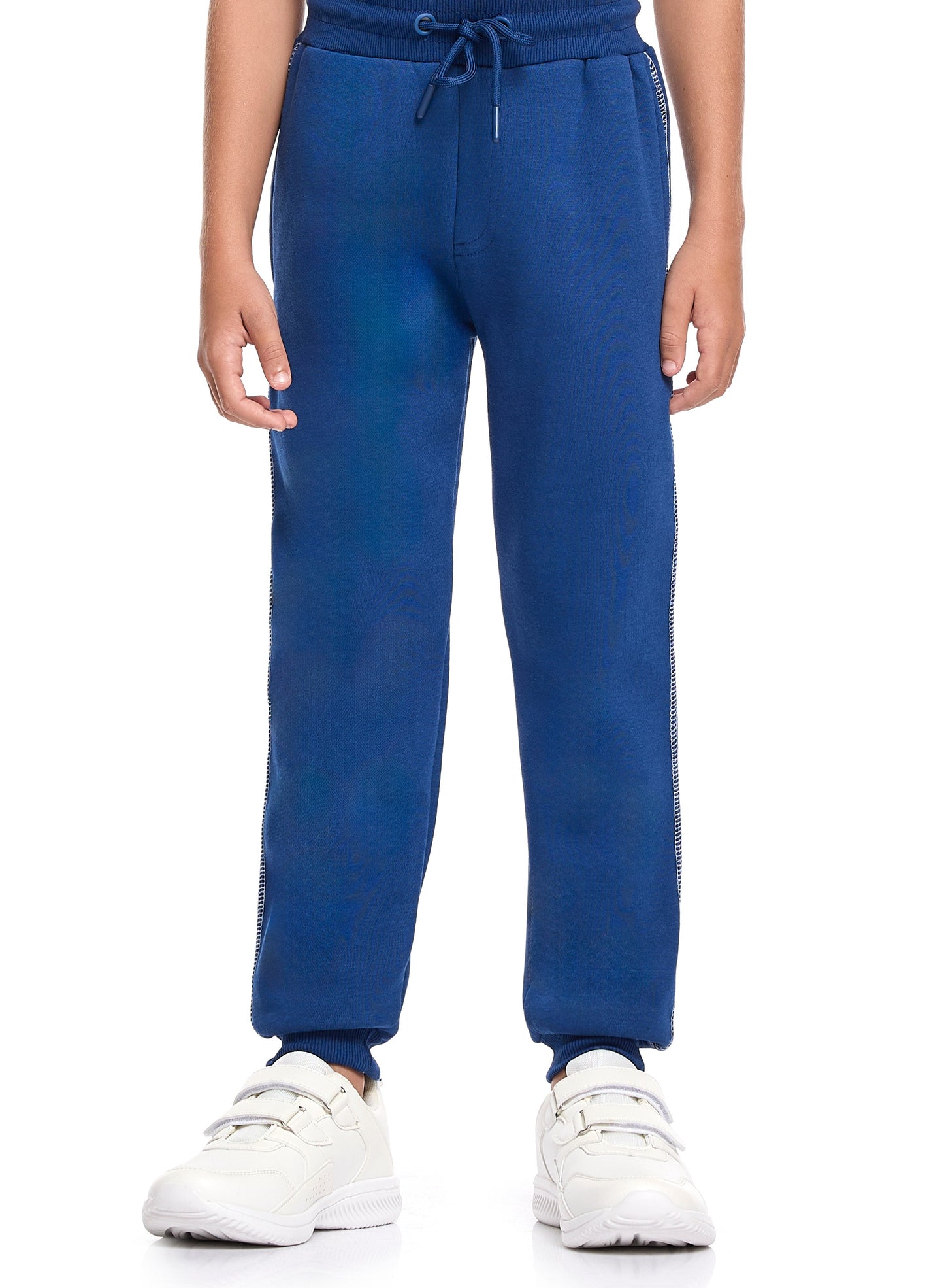 Boys Warm Cotton Fleece Set - White Long Sleeve Top & Navy Joggers