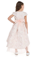 Pink/Gold Jacquard High Low Tail Dres With Tulle Mesh