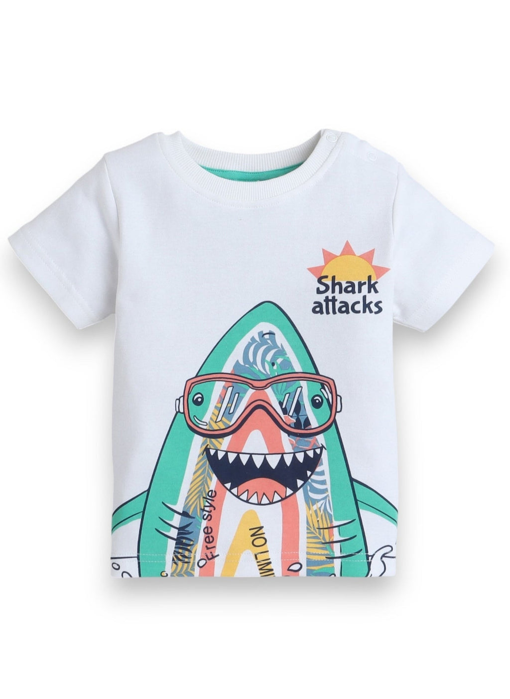Boys Infant 2Pc Set - T-Shirt With Cute Shark And Green Shorts