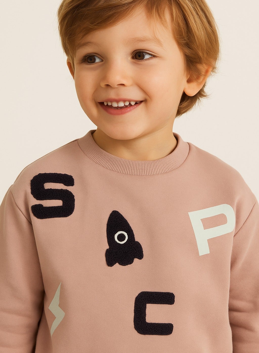 Dirkje Cotton Space Graphic & Patch Appliques Detailed Sweatshirt & Joggers Set - Sand