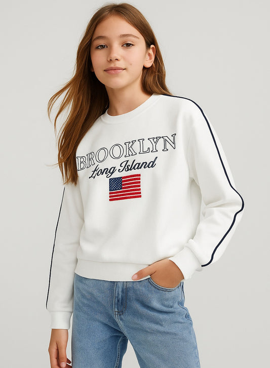 Brooklyn Graphic Sweatshirt – Off White | 100% Cotton Fleece |