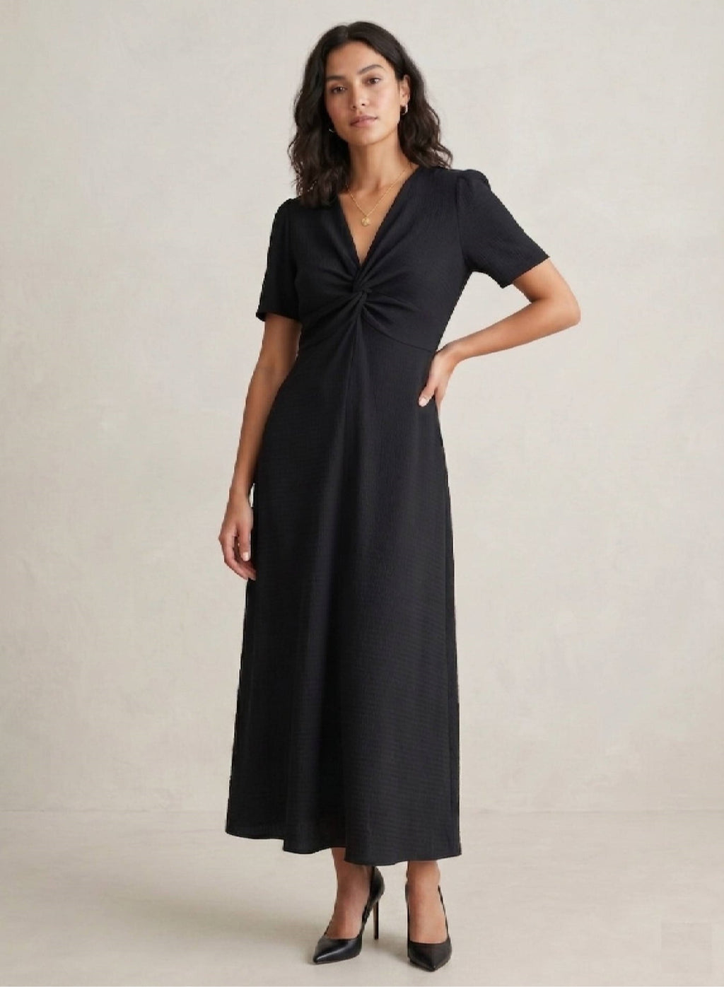 Black Textured Twist Front Maxi Dress For Women