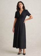 Black Textured Twist Front Maxi Dress For Women
