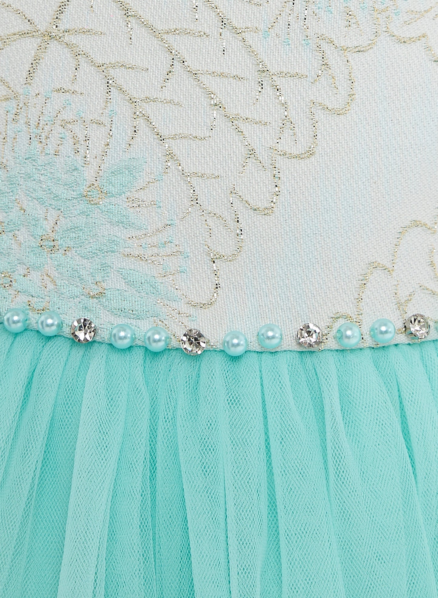 Girls Mint Jacquard & Tulle Dress
