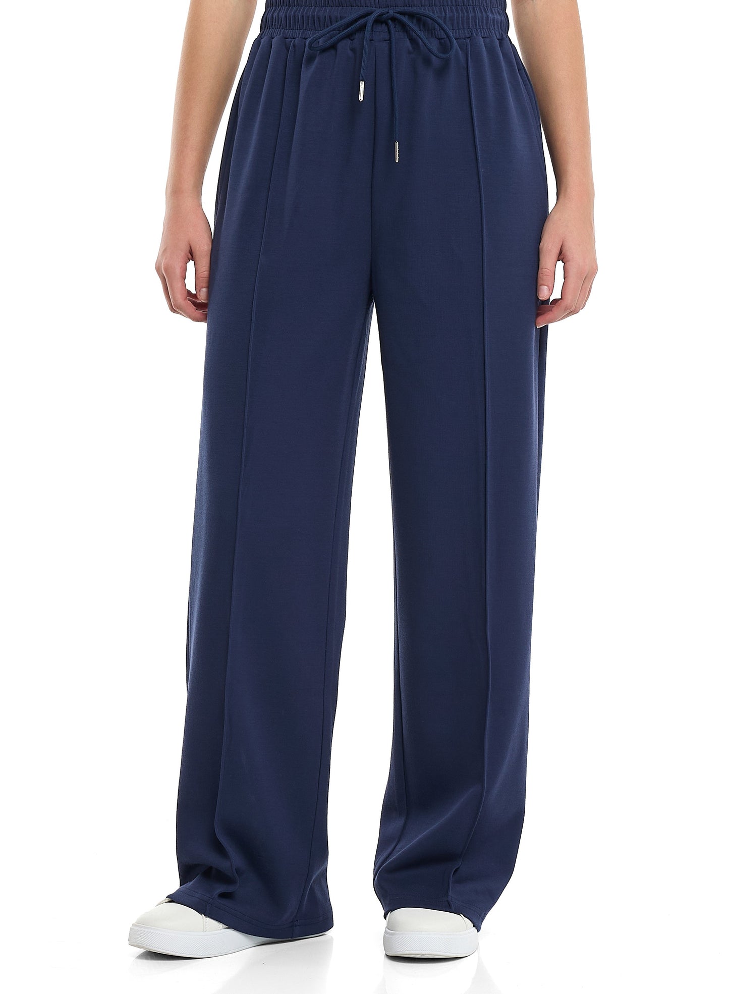 Ladies 2 Piece Set- Navy Zip-Up Hoodie & Wide-Leg Trousers Set