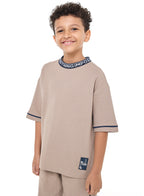 Victor And Jane Boys' Jacquard Set “ Light Brown 2-Piece Outfit With Label Detail