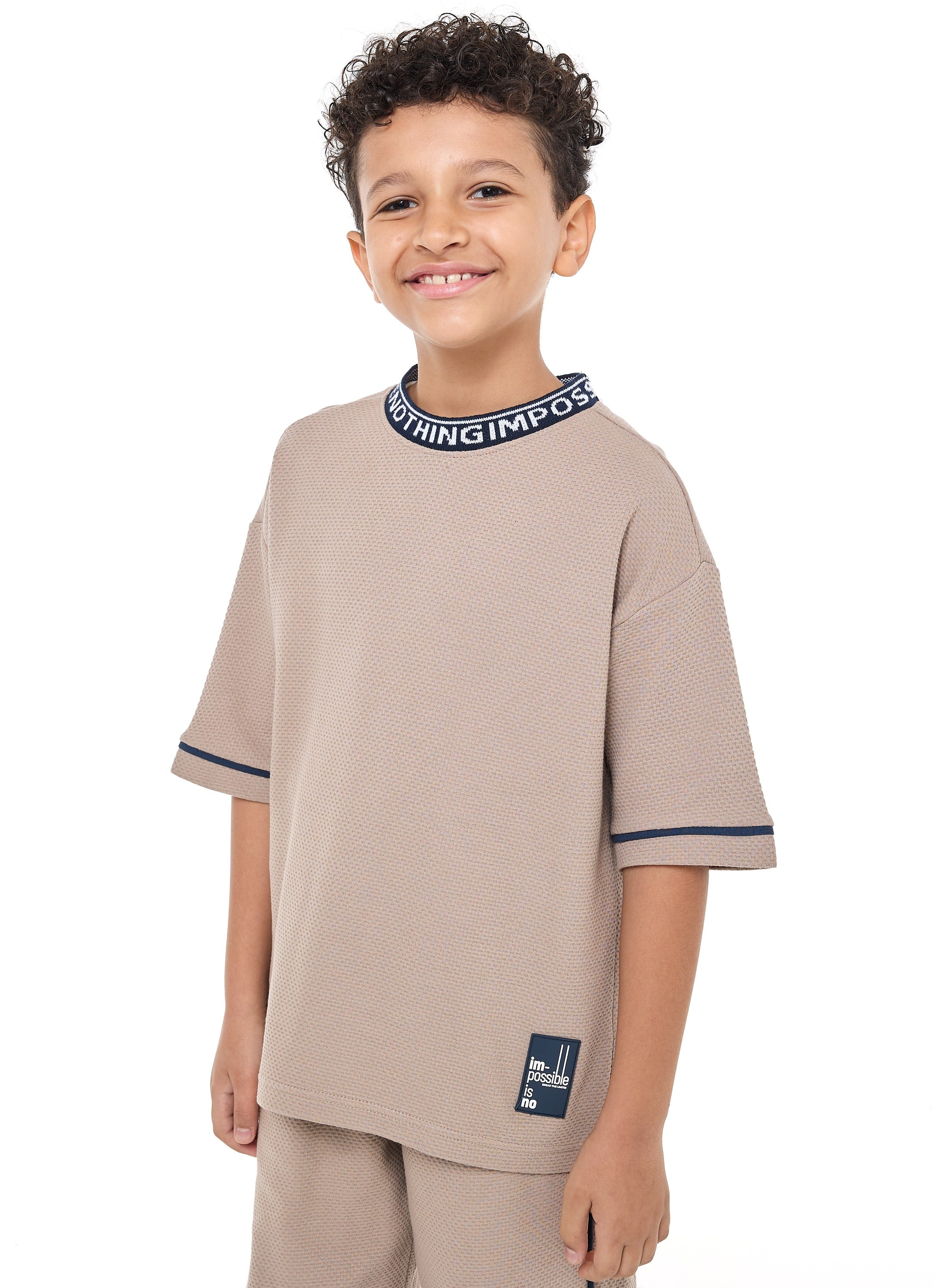 Victor And Jane Boys' Jacquard Set “ Light Brown 2-Piece Outfit With Label Detail