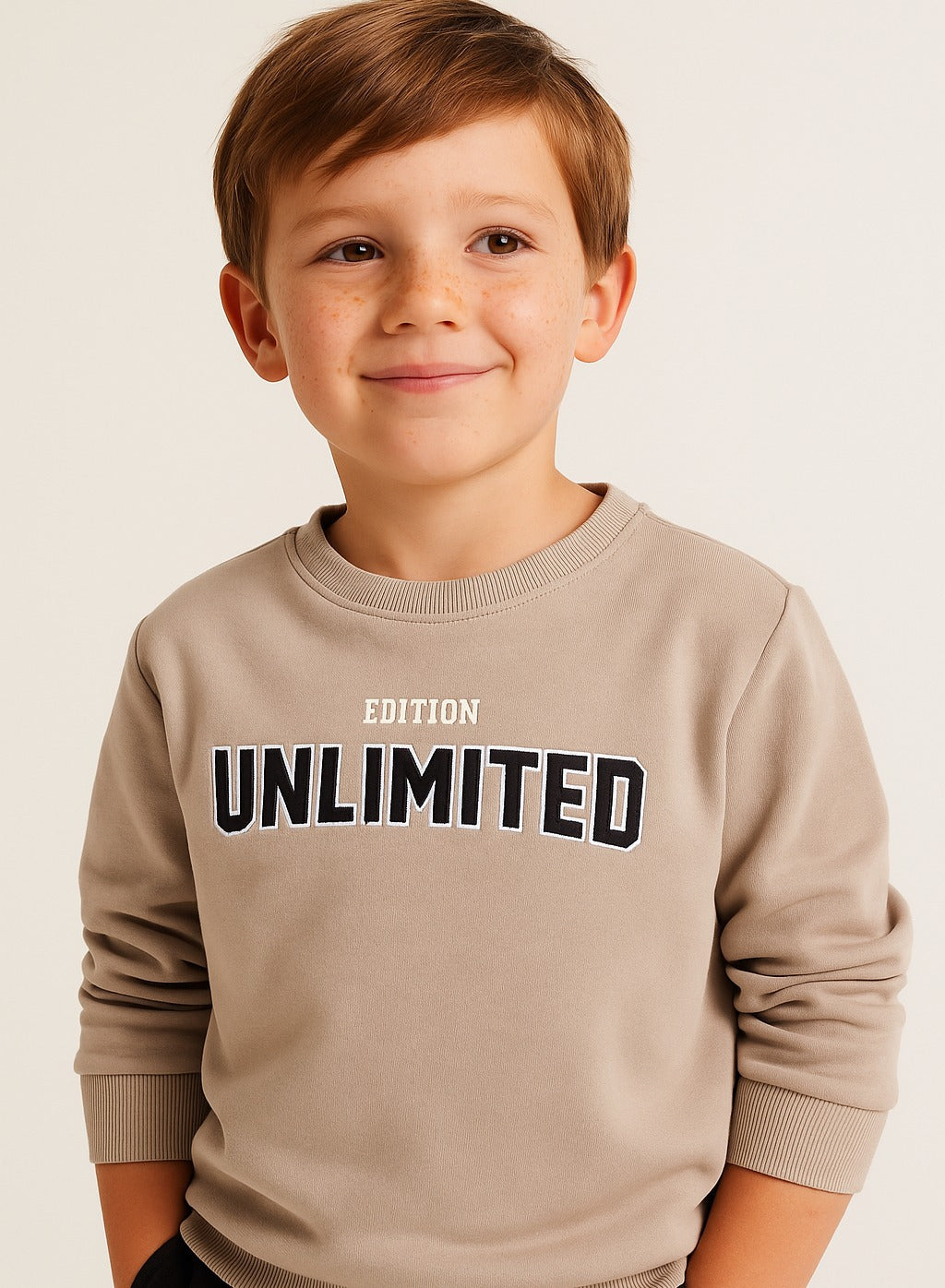 Boys' Beige "Unlimited Edition" Graphic Sweatshirt