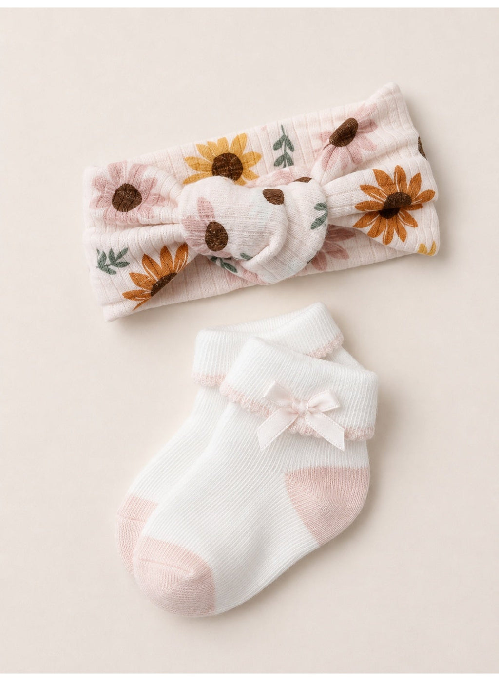 Baby Girls Long Sleeve Bodysuit and Floral Pants Set with Socks and Headband (4-Piece)