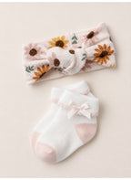 Baby Girls Long Sleeve Bodysuit and Floral Pants Set with Socks and Headband (4-Piece)