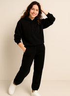 Women'S Black Hooded Sweatshirt - 100% Cotton Fleece