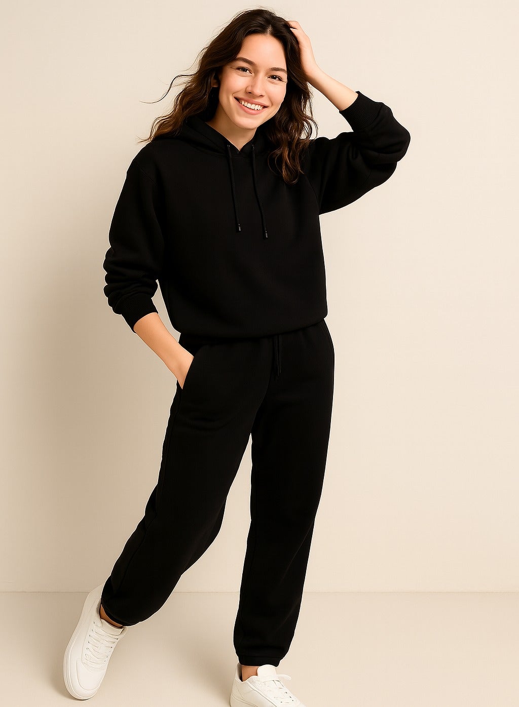 Women'S Black Hooded Sweatshirt - 100% Cotton Fleece