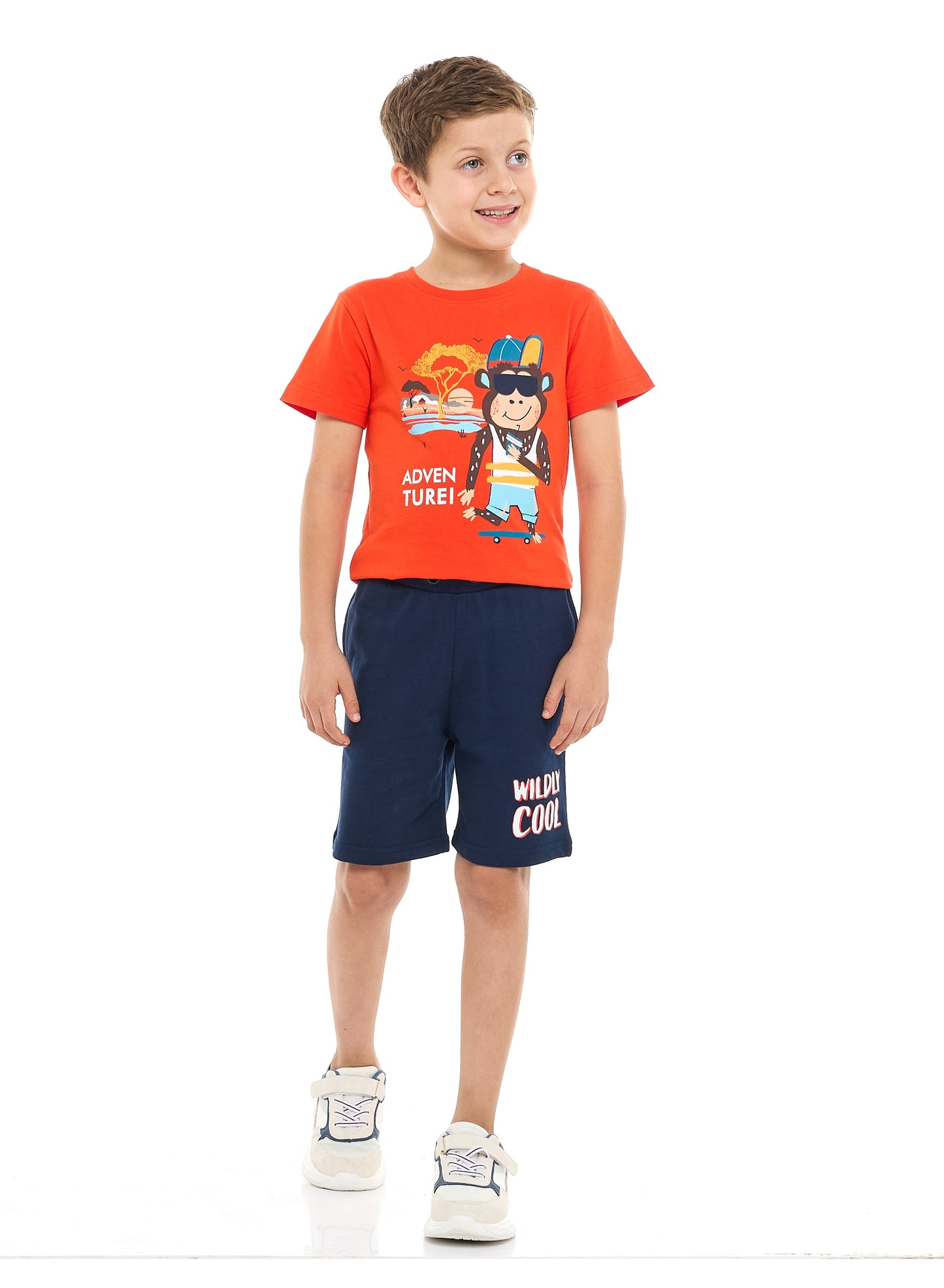 Victor and Jane Boys' 2 Piece Set with Matching Tshirt And Slogan Print Shorts with Elasticated Waist