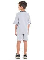 Oversized - Boys' Jacquard 2-Piece Set - T-Shirt With Badge Detail And Matching Shorts With Pockets,