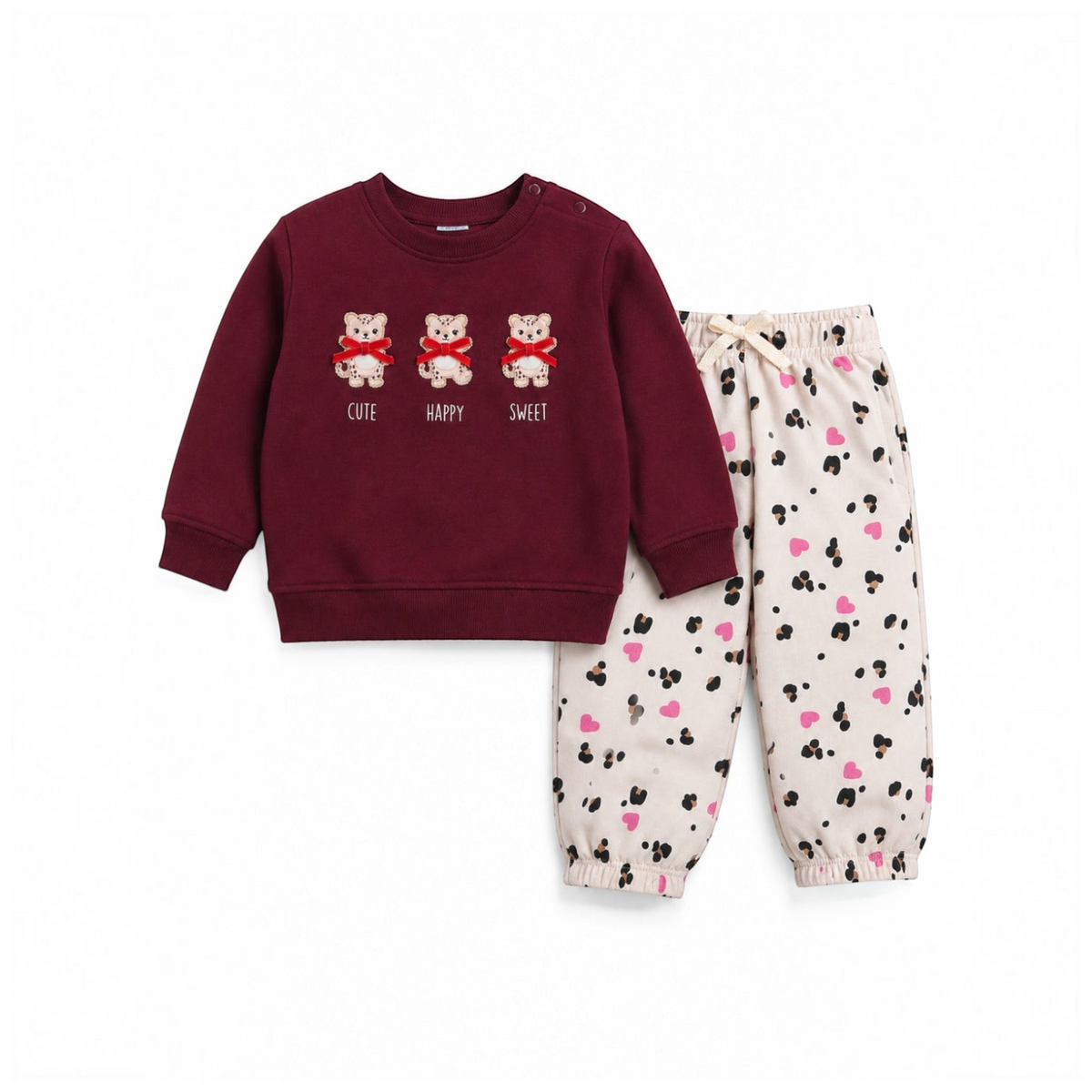 Girls 3-Piece Set – Sweatshirt, Printed Pants & Headband