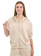 2 Piece Set- Beige Zip-Up Hoodie & Wide-Leg Trousers Set