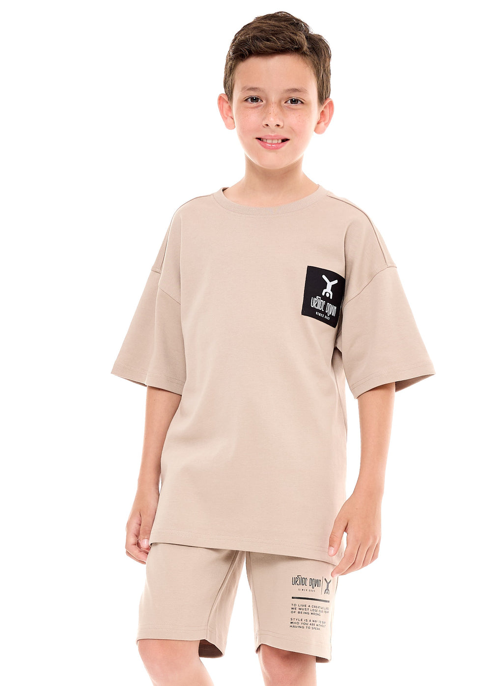 Victor and Jane Cotton Graphic Oversized T-Shirt & Shorts/Co-ord Set - Olive Green
