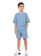 Victor And Jane Boys' Jacquard Powder Blue 2-Piece Outfit With Shirt & Shorts