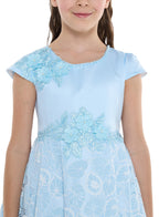 Chic Sky Blue Satin & Lace Party Dress With Mesh & Decoration