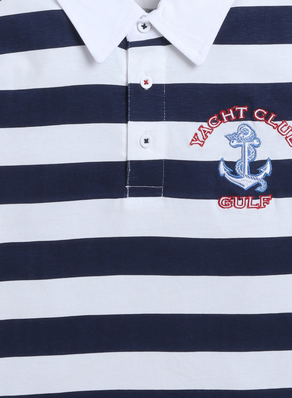 Victor & Jane Cotton Racing Embroidered & Striped Short Sleeves Polo T-Shirt - Blue/White/Red