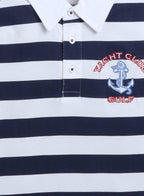Victor & Jane Cotton Racing Embroidered & Striped Short Sleeves Polo T-Shirt - Blue/White/Red