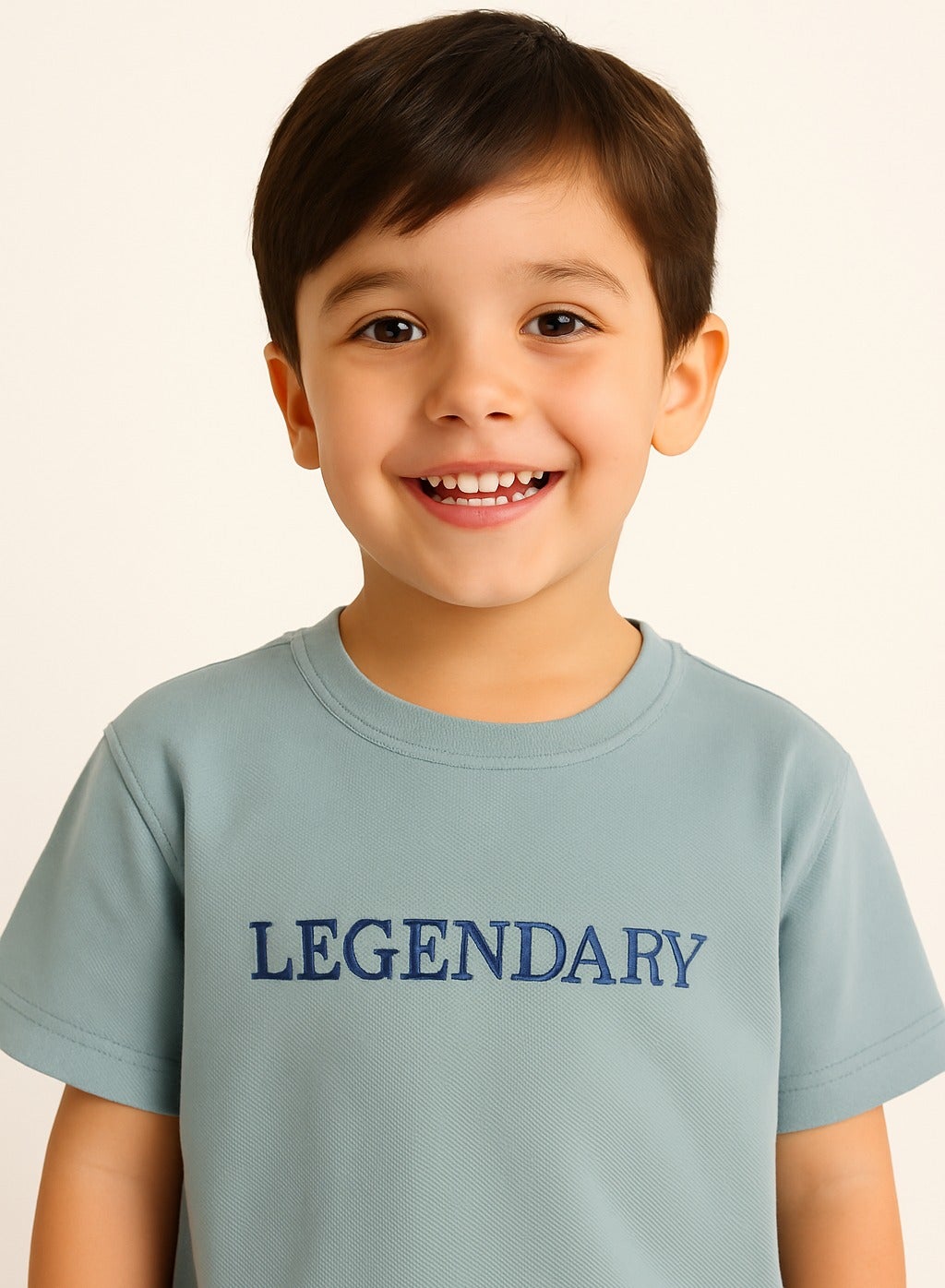 Junior Boys T-Shirt – “LEGENDARY” Slogan – Soft Blue (2Y-9Y)