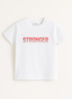 Victor And Jane Stronger Print Short Sleeves Cotton T-Shirt - White
