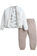 Dirkje Animals Printed Full Sleeves T-Shirt With Pant And Jacket Set - White/Beige