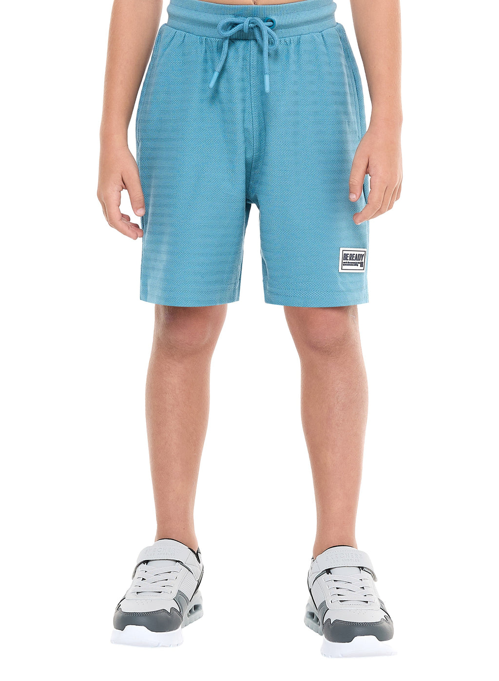 Oversized - Boys' Jacquard 2-Piece Set - Slogan Embroidered T-Shirt With Badge Detail And Matching Shorts With Pockets