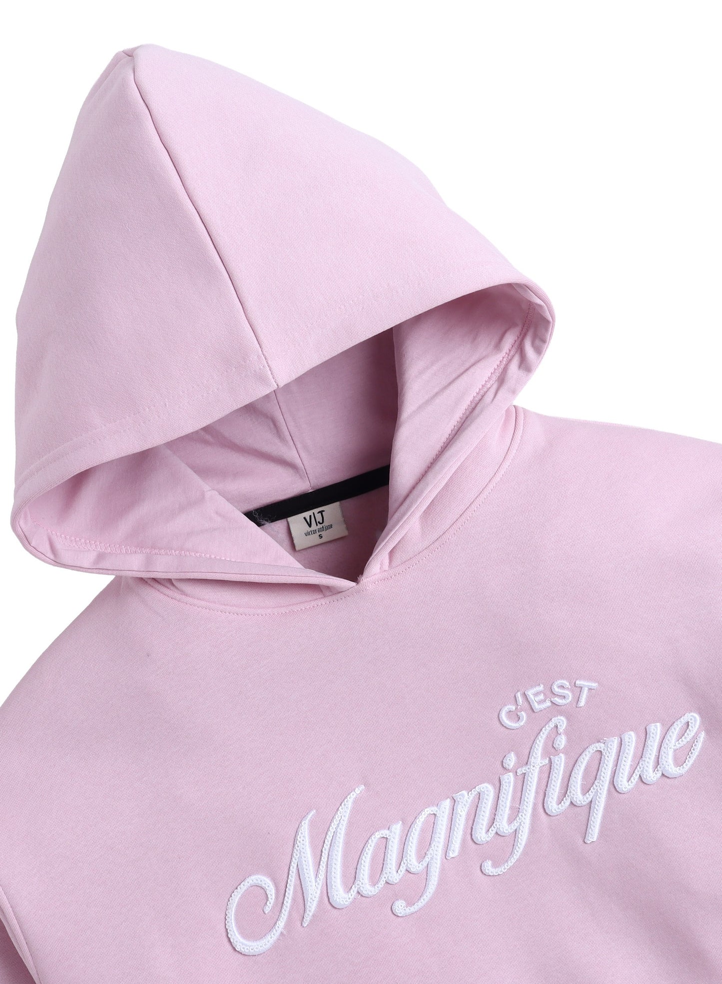 “C'est Magnifique” Graphic Hoodie for Girls – Blush Pink | 100% Cotton Fleece |