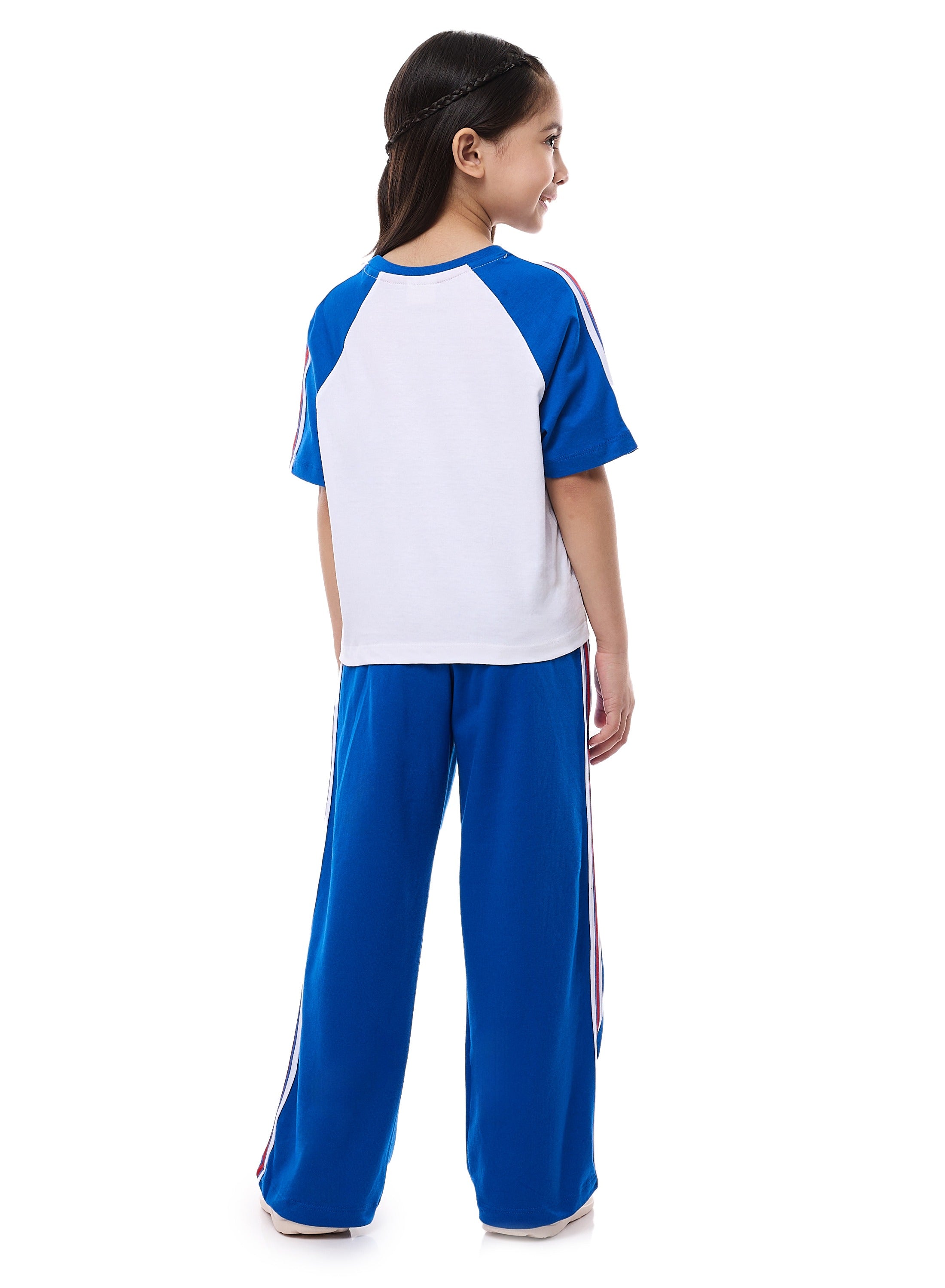Victor And Jane Girls 2 Pc Set - Embellished Top With Matching Straight Pants With Tape Detail