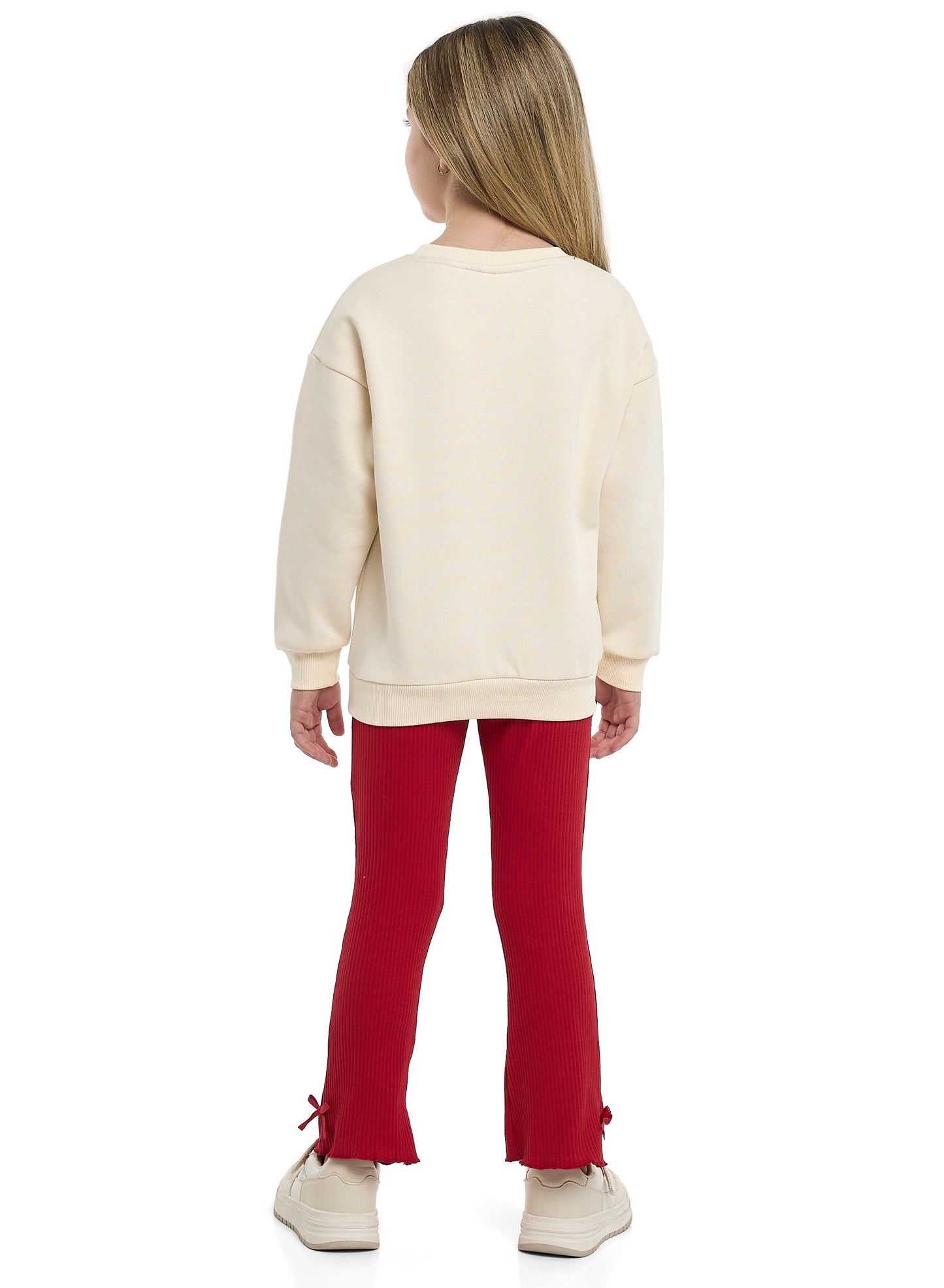 Girls LA Teddy Fleece Tracksuit – Cream & Red 2-Piece Set
