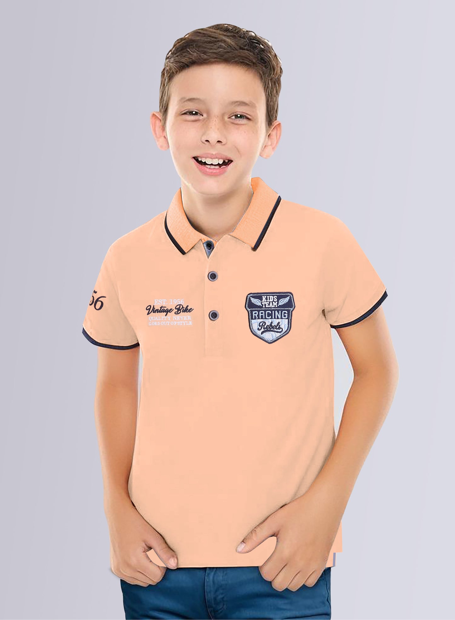 Victor & Jane Boys' Polo T-Shirt – Orange colour with Embroidered Label Detail
