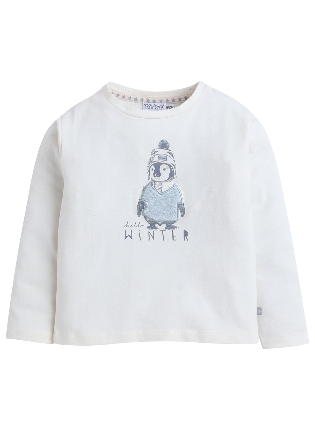 Dirkje Penguin Printed & Embroidered Full Sleeves Sweatshirt And Joggers Set - White/Blue