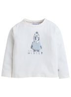 Dirkje Penguin Printed & Embroidered Full Sleeves Sweatshirt And Joggers Set - White/Blue