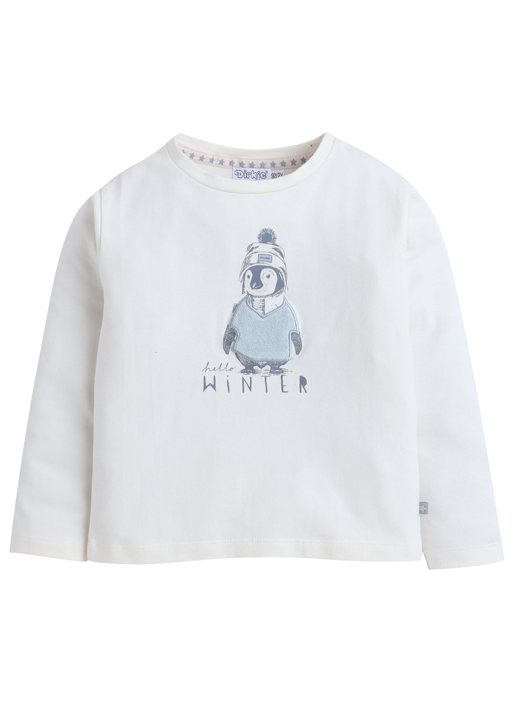 Dirkje Penguin Printed & Embroidered Full Sleeves Sweatshirt And Joggers Set - White/Blue