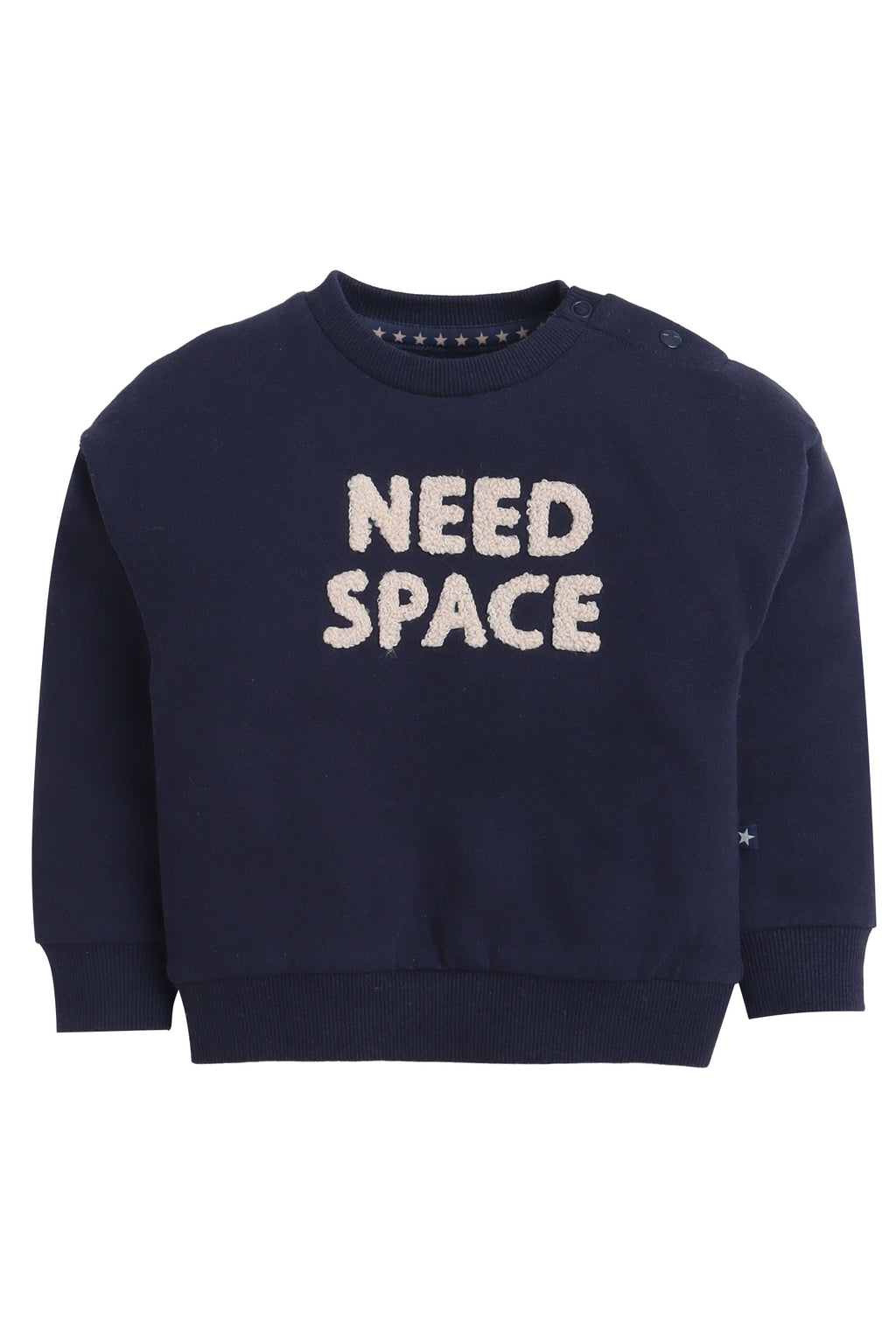 Dirkje Need Space Embroidered Full Sleeves Sweatshirt With Joggers Set - Navy/White