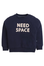 Dirkje Need Space Embroidered Full Sleeves Sweatshirt With Joggers Set - Navy/White