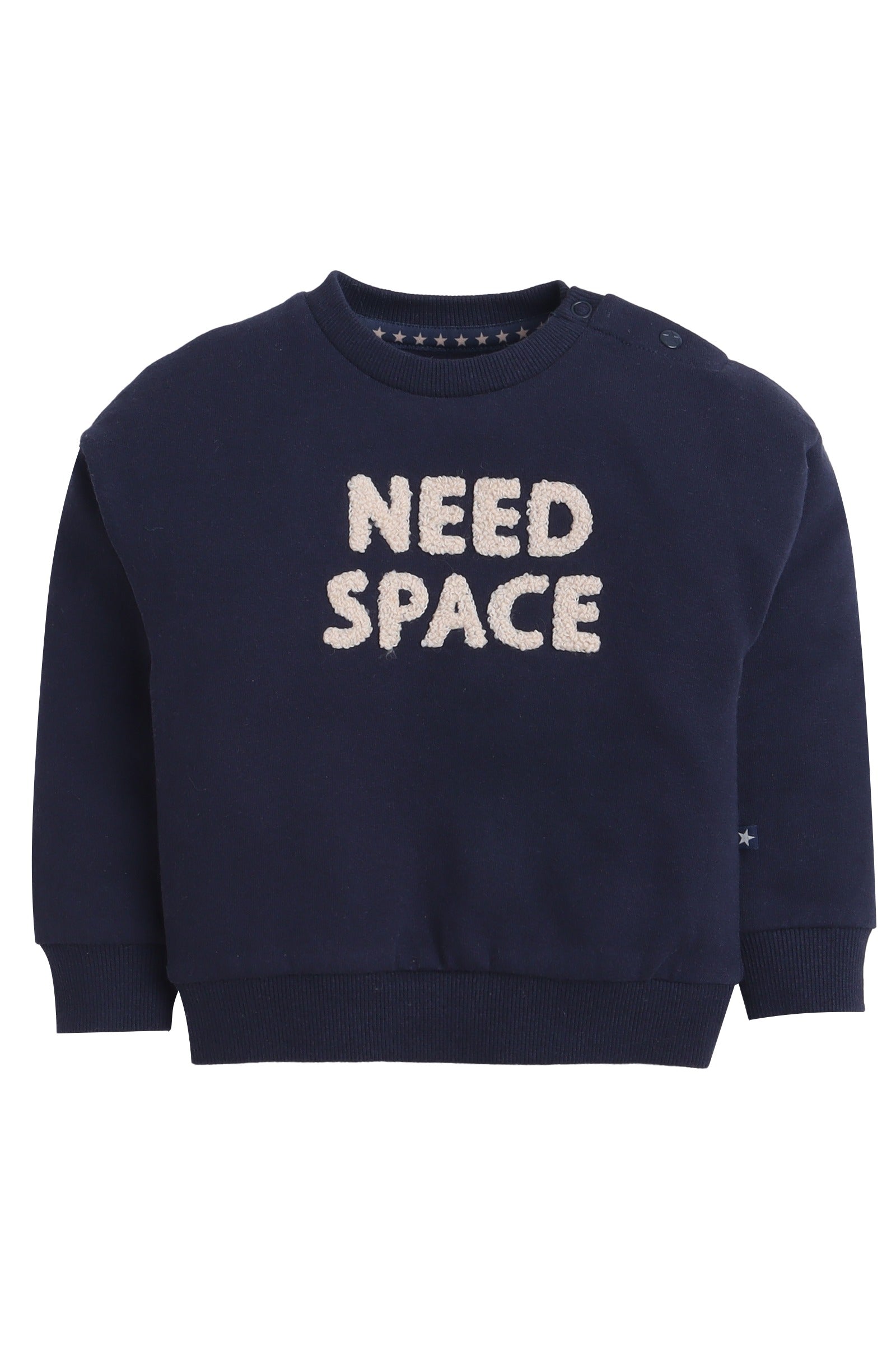 Dirkje Need Space Embroidered Full Sleeves Sweatshirt With Joggers Set - Navy/White