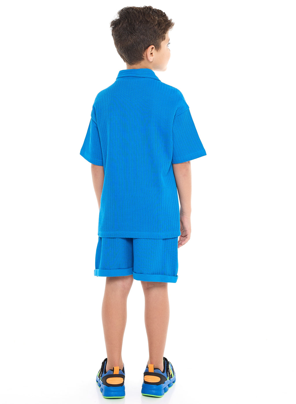 Boys' Jacquard 2-Piece Set - Polo T-Shirt With Label Detail And Matching Shorts With Pockets,