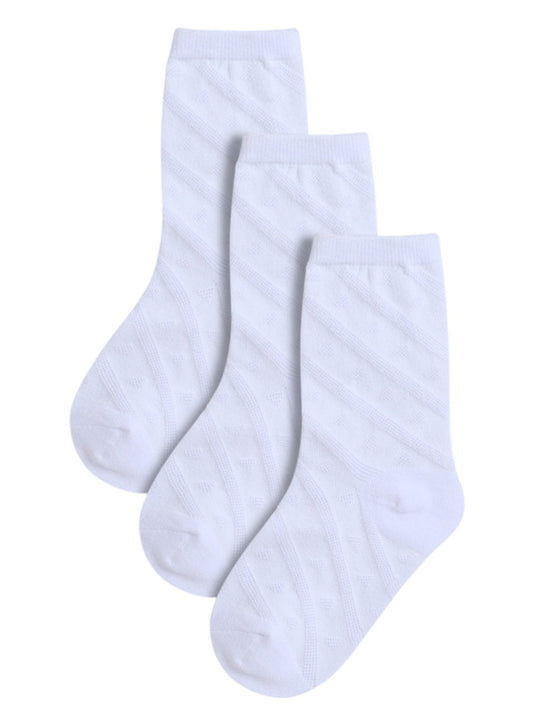 Girls 3 Pairs Textured Crew Length School Socks
