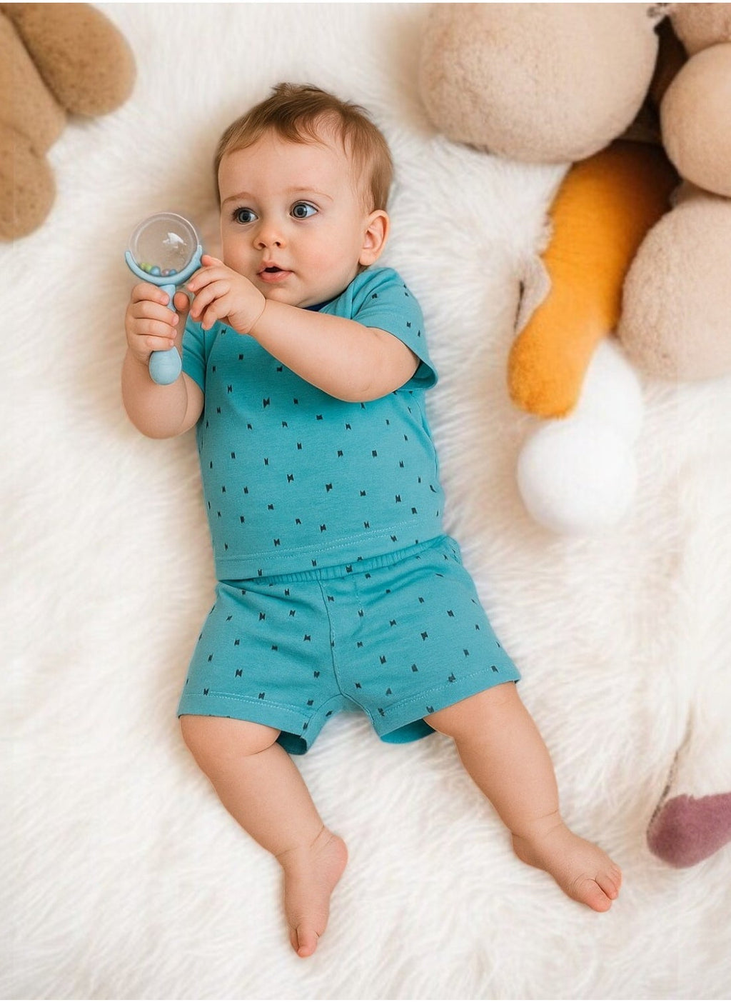 Victor and Jane Cotton All Over Printed Short Sleeve T-Shirt & Shorts/Co-ord Set - Blue