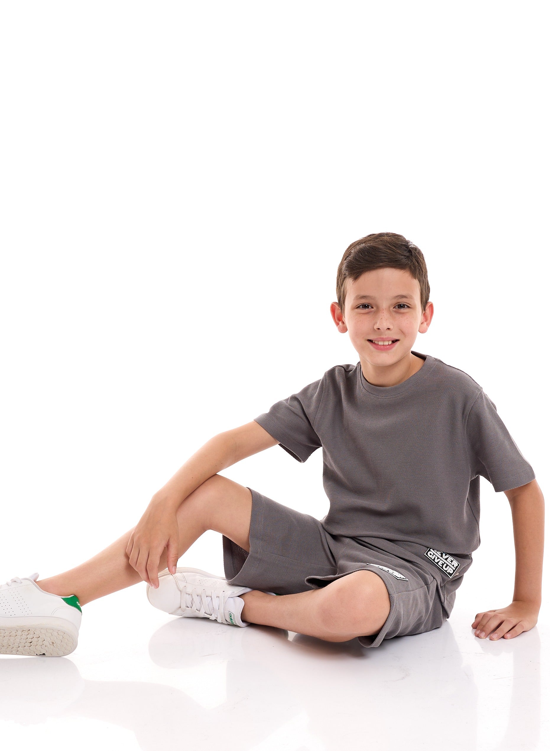 Victor and Jane Cotton Graphic Comfy Fit Half Sleeves T-Shirt & Shorts/Co-ord Set - Grey