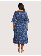 Women'S Blue Printed Midi Dress