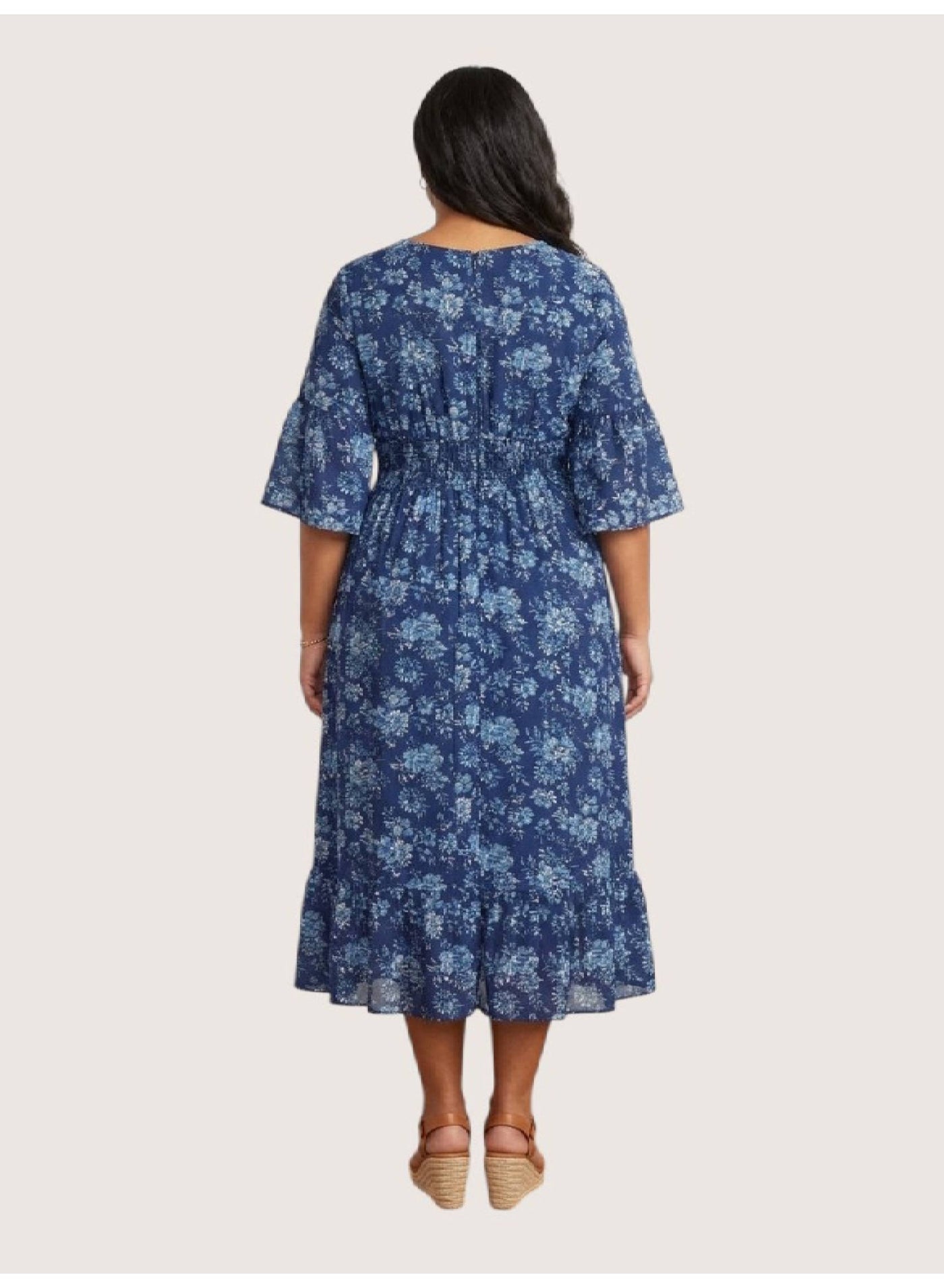 Women'S Blue Printed Midi Dress