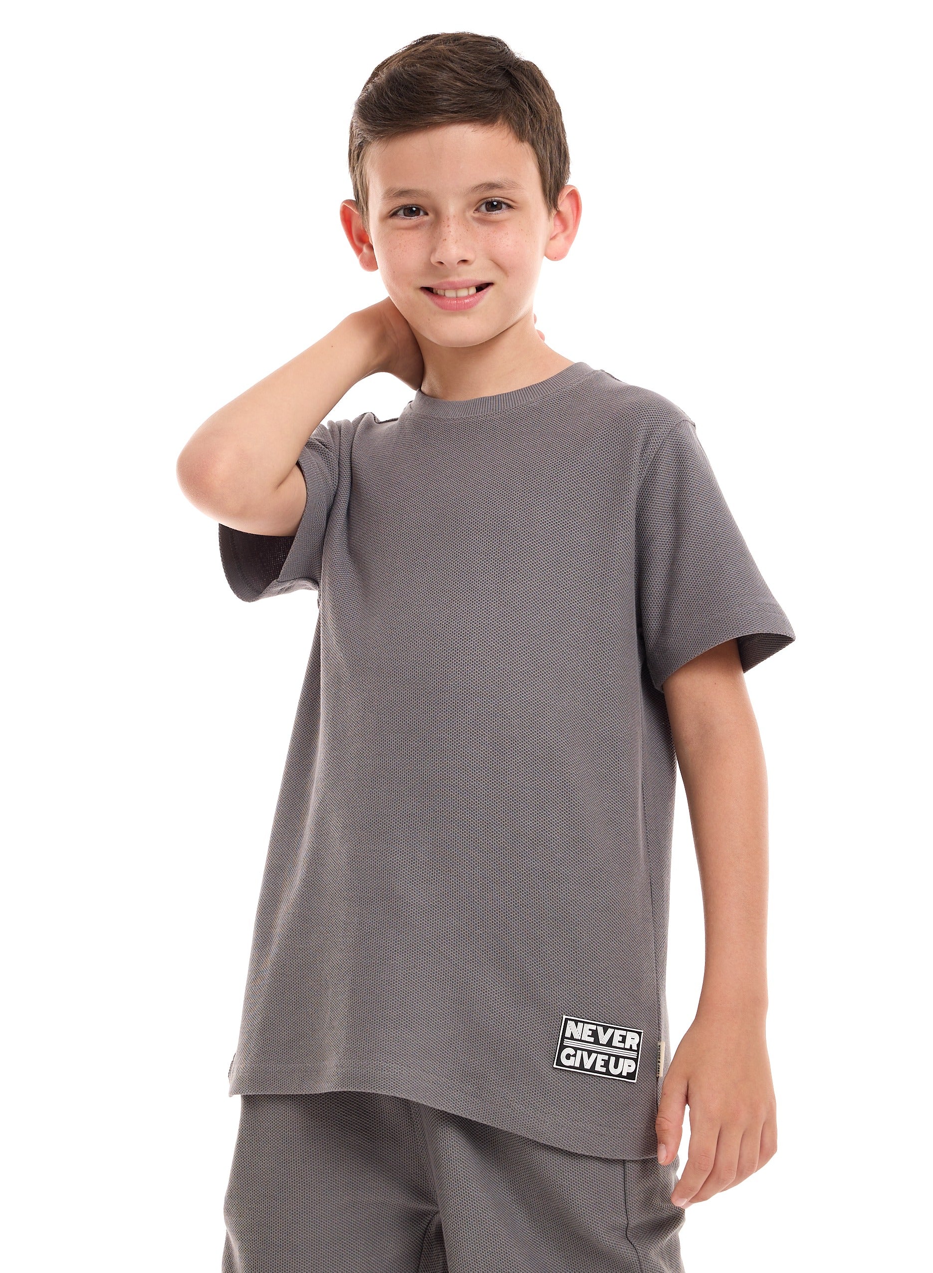 Victor and Jane Cotton Graphic Comfy Fit Half Sleeves T-Shirt & Shorts/Co-ord Set - Grey