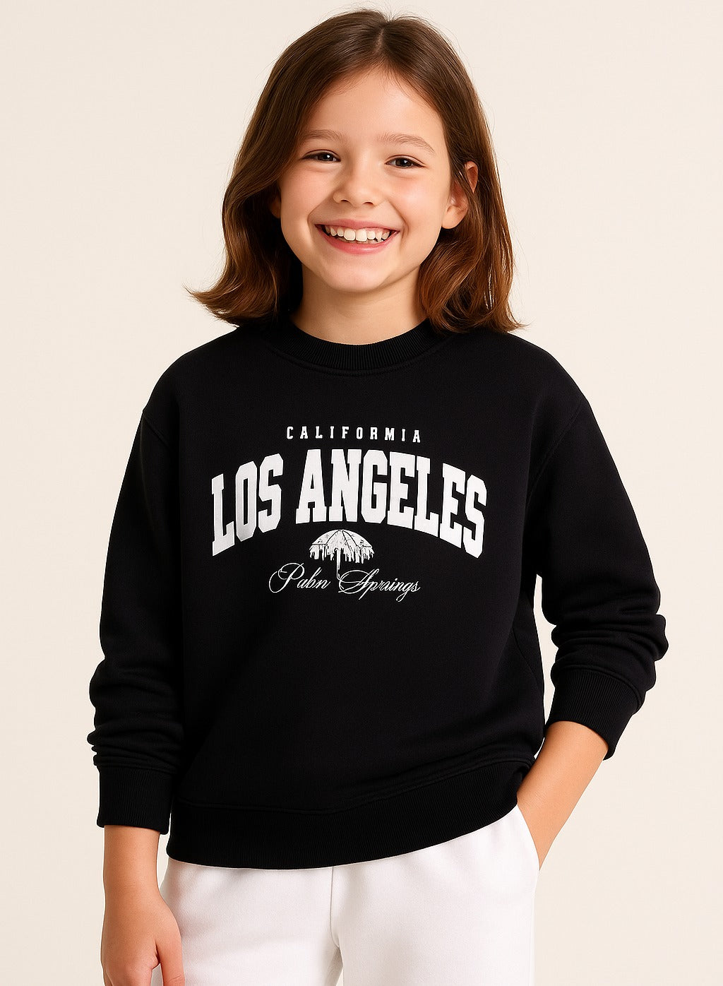 Girls’ “Los Angeles” Graphic Pullover – 100% Cotton Fleece