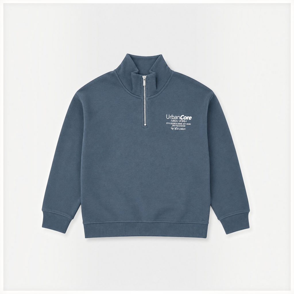 victor and jane boys blue half zip fleece sweatshirt with UrbanCore graphic print on chest