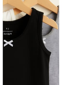 "3-Pack Girls' Cotton Vests “ Neutral Basics In Black, White & Grey "