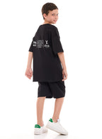 Victor and Jane Cotton Bear Embroidered & Patch Detailed Polo T-Shirt & Shorts Set - Grey & Navy Blue